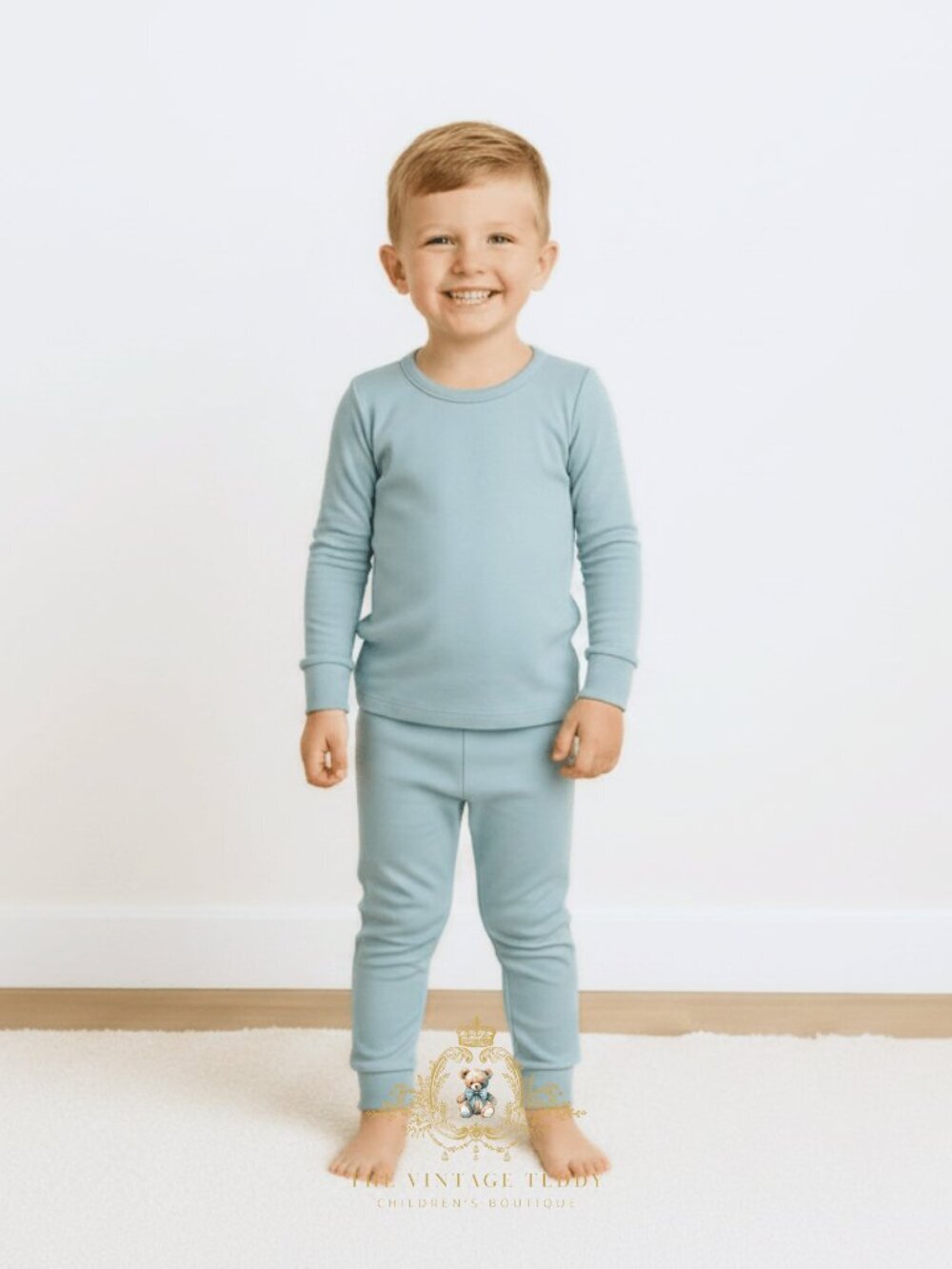NWT Cute Boys Long Sleeve Pajamas Top & Pants Kids PJ's 2-Piece Set Blue 2-3T